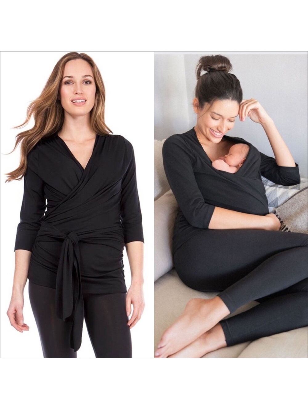 Seraphine Black Baby Skin-to-Skin/Nursing Wrap 3/4 Sleeve Top - Size M